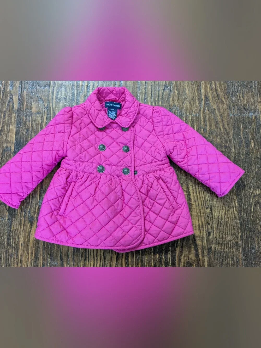 Ralph Lauren Girls Quilted Double-Breasted Pink Peacoat